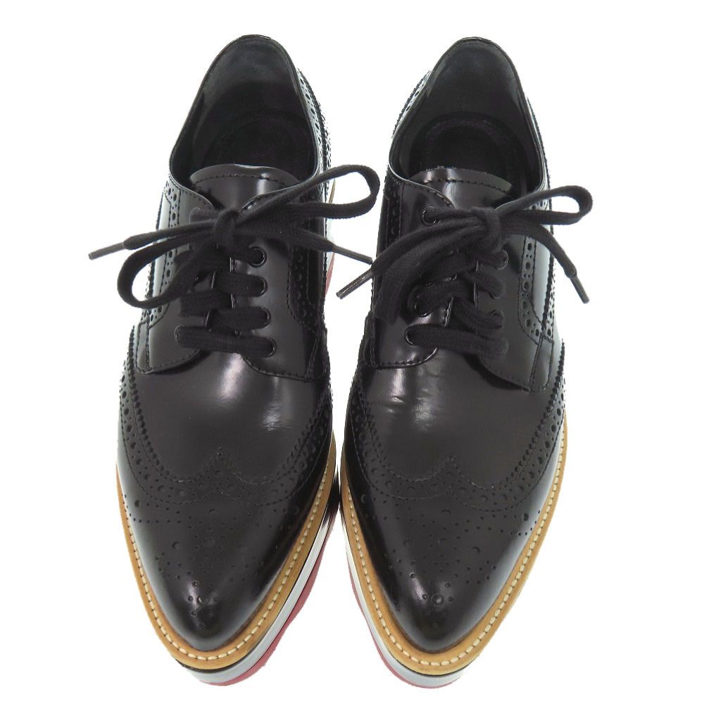 Prada Platform Thick Sole Wingtip 36.5 Leather Rubber Black Shoes Loafers — view 2