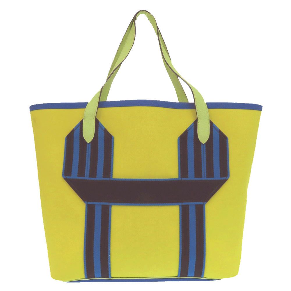 Hermes Pursangle Tote Silver Toile Military Canvas Taurillon Lime Veil