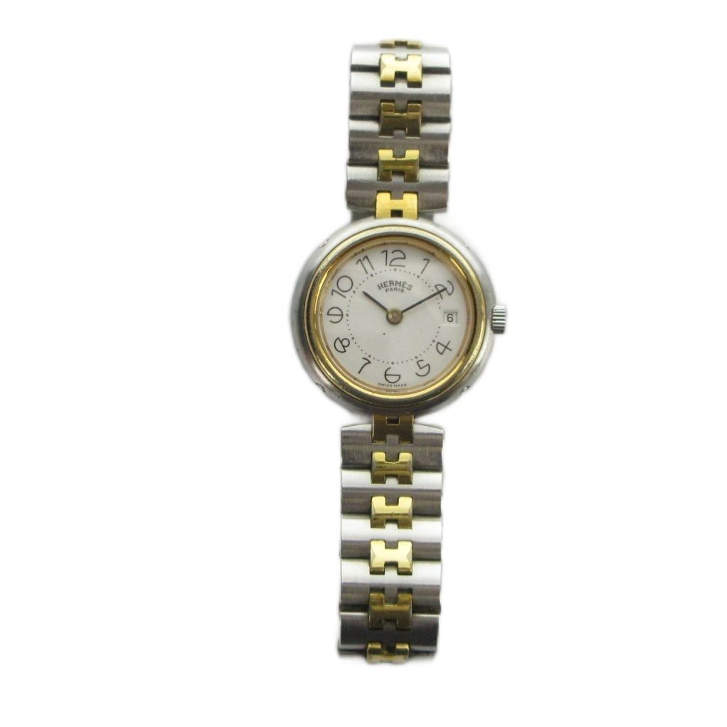 Hermes Profile Watch Quartz White Dial with Carre Date Silver Color Gold — view 2