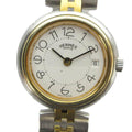 Hermes Profile Watch Quartz White Dial with Carre Date Silver Color Gold