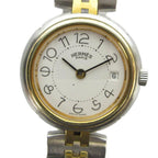 Hermes Profile Watch Quartz White Dial with Carre Date Silver Color Gold