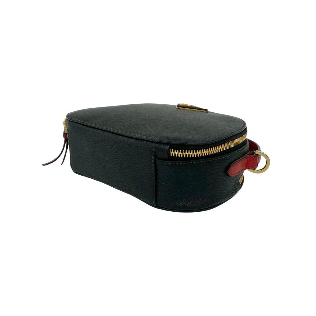 Prada Triangle Logo Saffiano Leather 2-Way Shoulder Bag Black Red — view 8