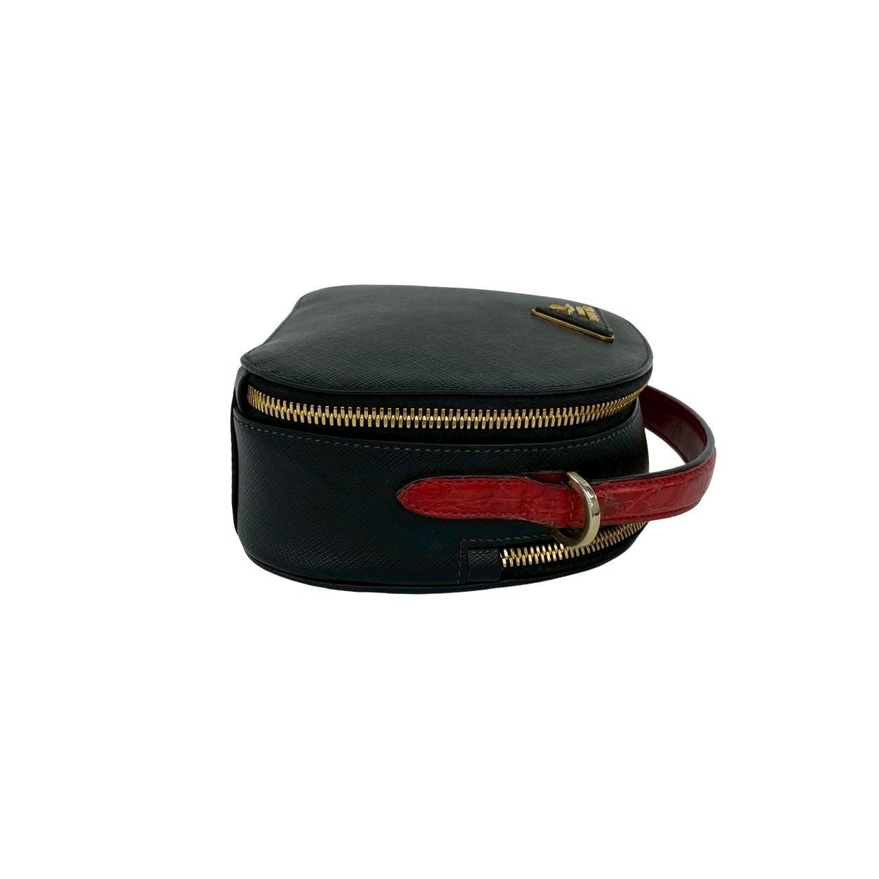 Prada Triangle Logo Saffiano Leather 2-Way Shoulder Bag Black Red — view 6
