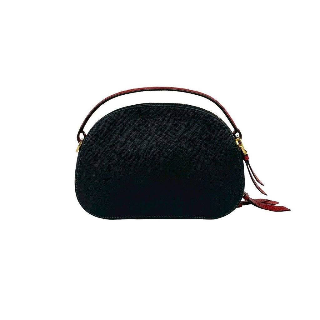 Prada Triangle Logo Saffiano Leather 2-Way Shoulder Bag Black Red — view 3