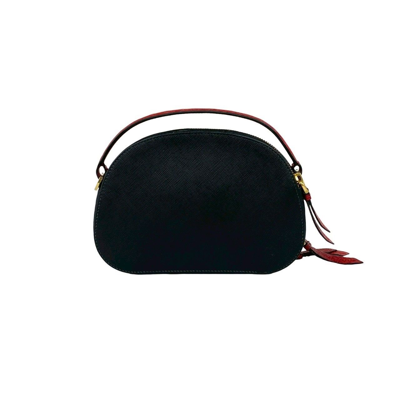 Prada Triangle Logo Saffiano Leather 2-Way Shoulder Bag Black Red — view 3