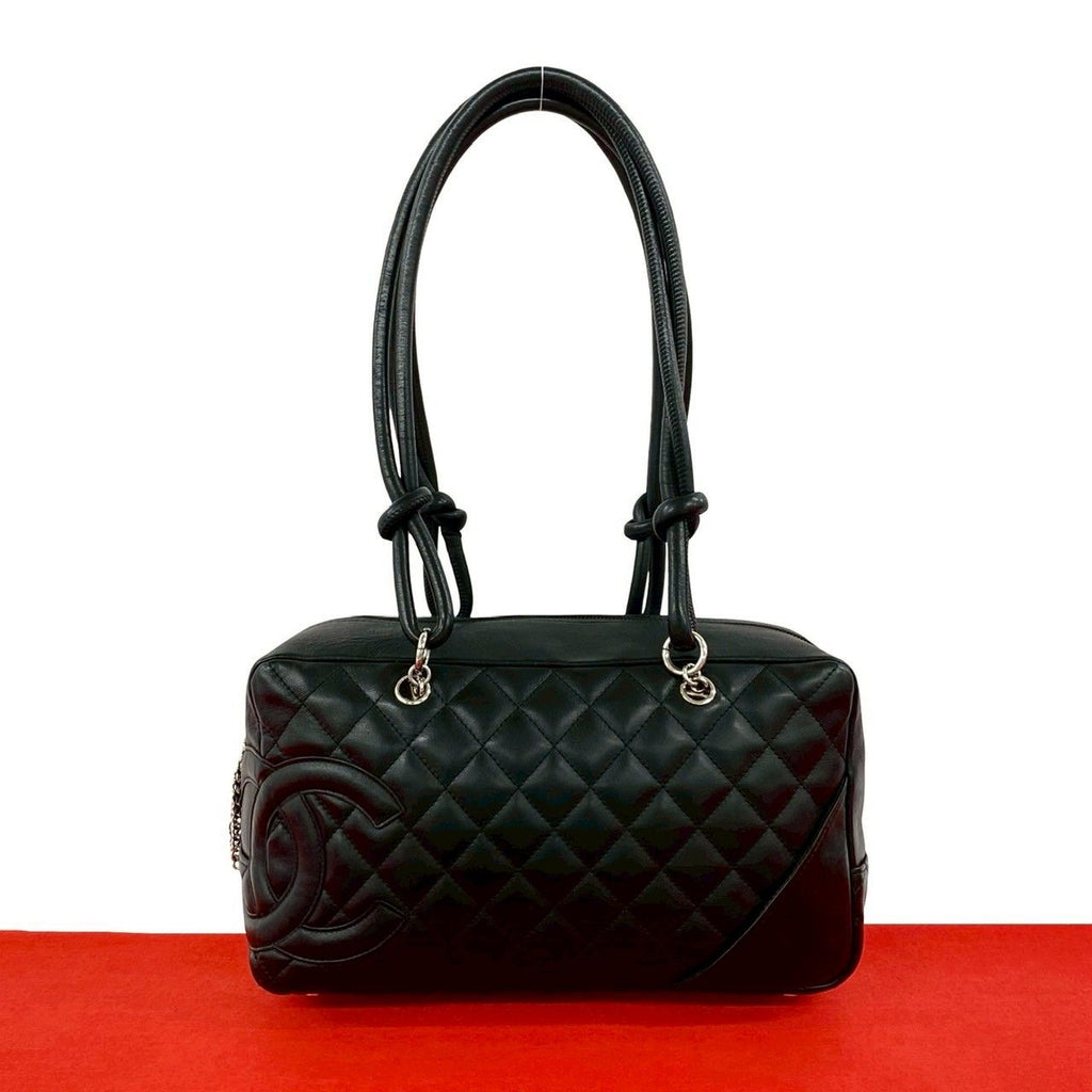 Chanel Cambon Line CC Logo Leather Shoulder Bag Black