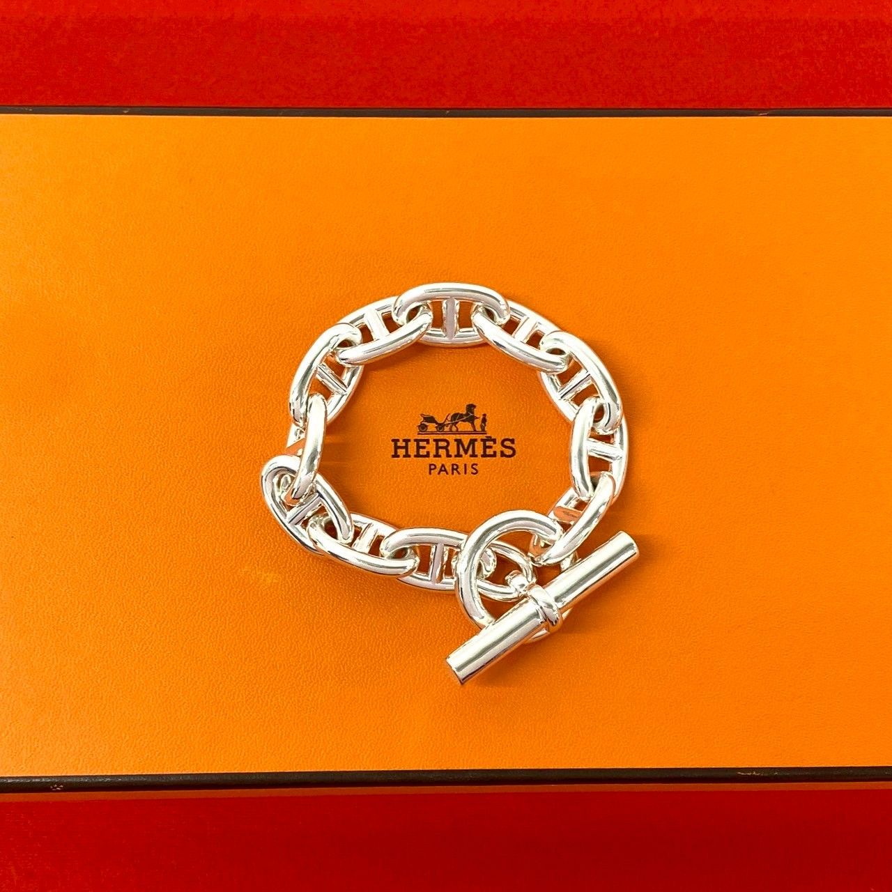 Hermes Chaine D'ancre TGM 11 Pieces 925 Sterling Silver Bracelet Chain Bangle