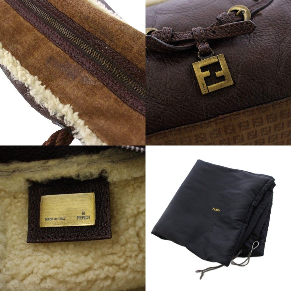 Fendi Shearling Handbag Zucca Pattern Brown — view 9