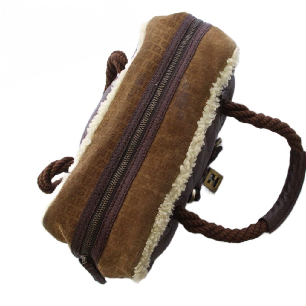 Fendi Shearling Handbag Zucca Pattern Brown — view 6