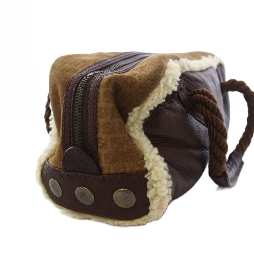 Fendi Shearling Handbag Zucca Pattern Brown — view 3
