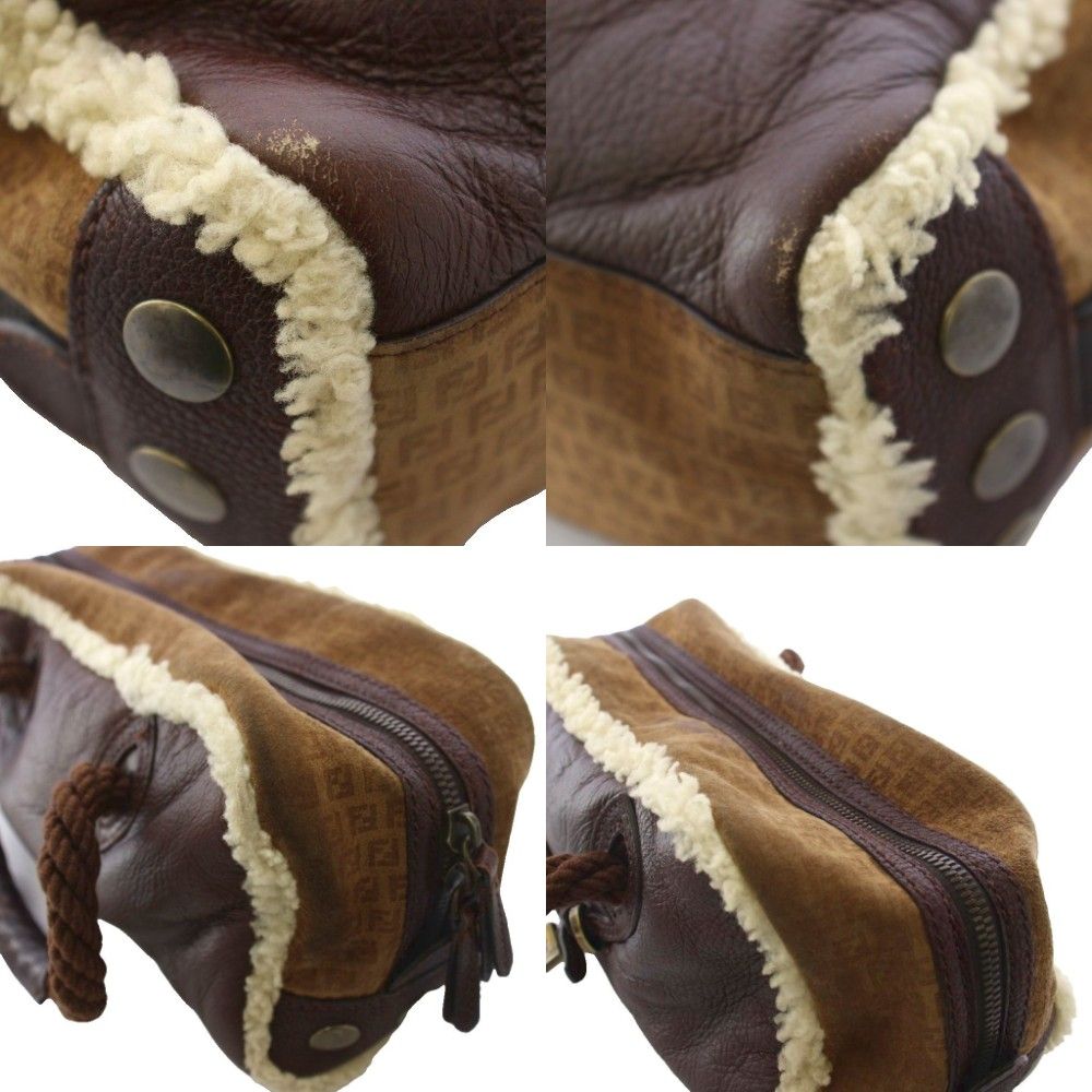 Fendi Shearling Handbag Zucca Pattern Brown — view 8