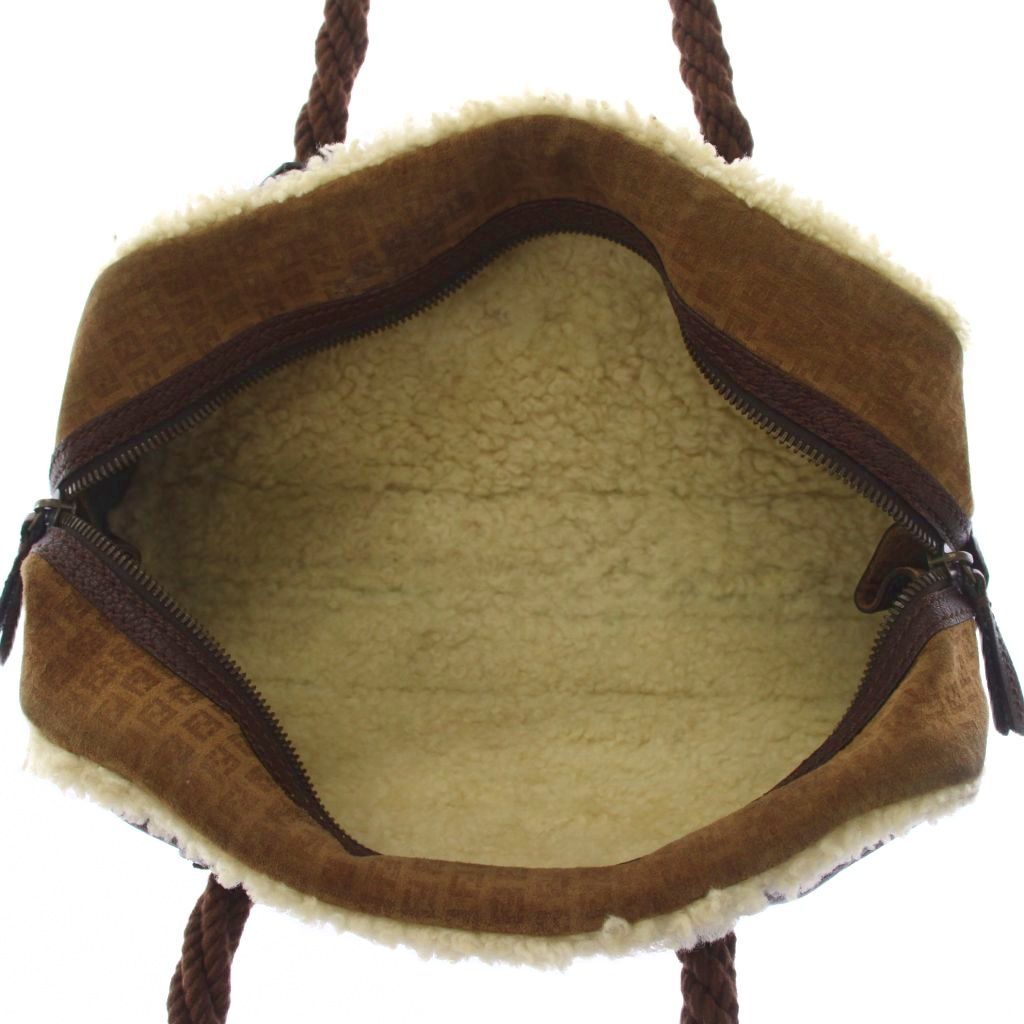 Fendi Shearling Handbag Zucca Pattern Brown — view 5