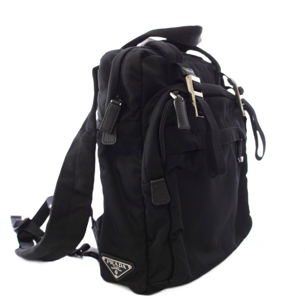 Prada Nylon Backpack Triangular Plate Black — view 2