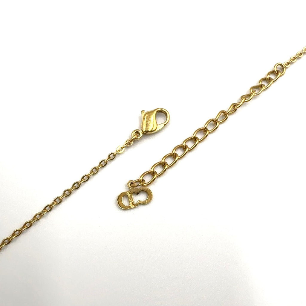 Dior Emblem Logo Heart Color Stone Clear Gold Necklace — view 8