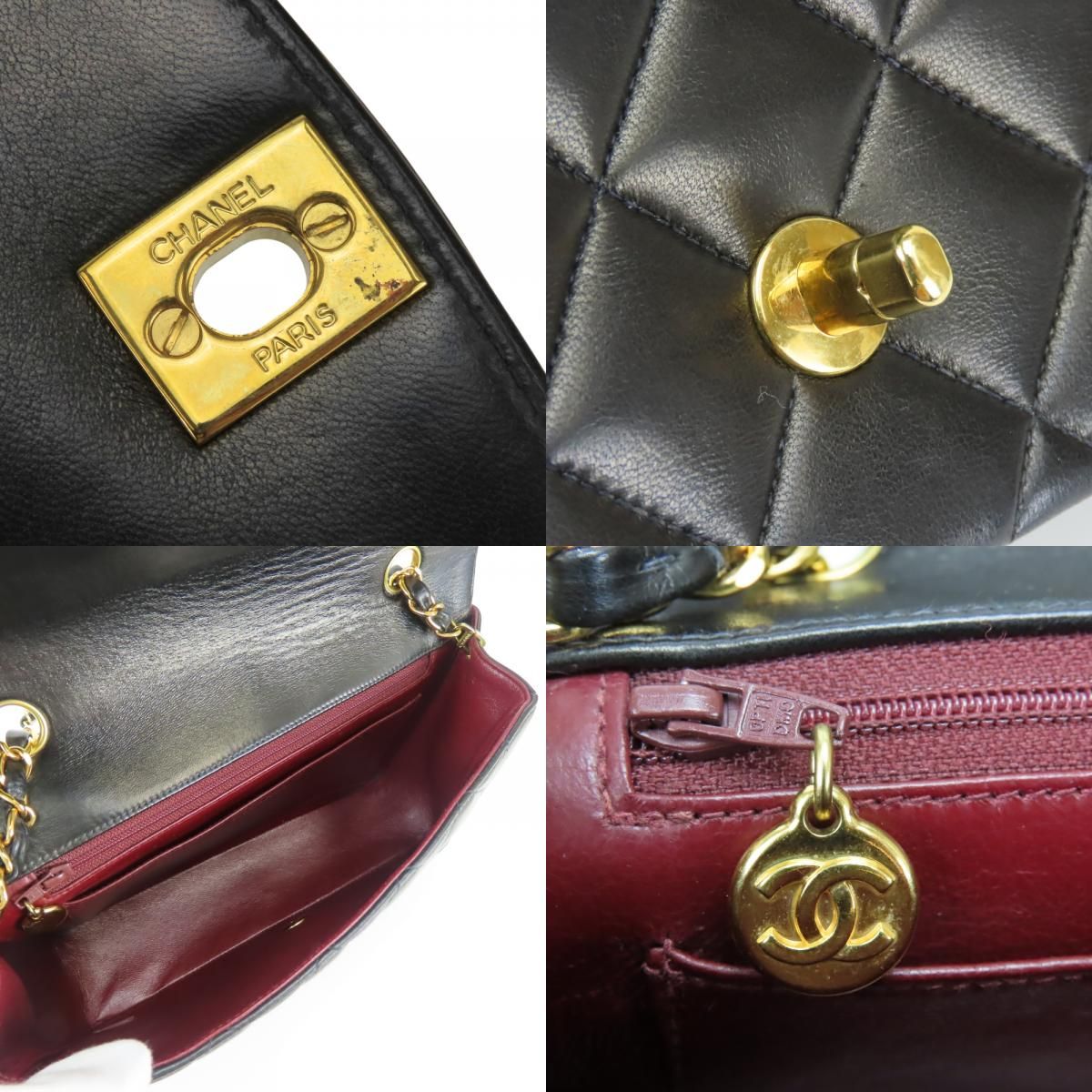Chanel Shoulder Bag Diana Lambskin Black Gold Crossbody CC Logo Chain — view 6