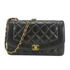 Chanel Shoulder Bag Diana Lambskin Black Gold Crossbody CC Logo Chain