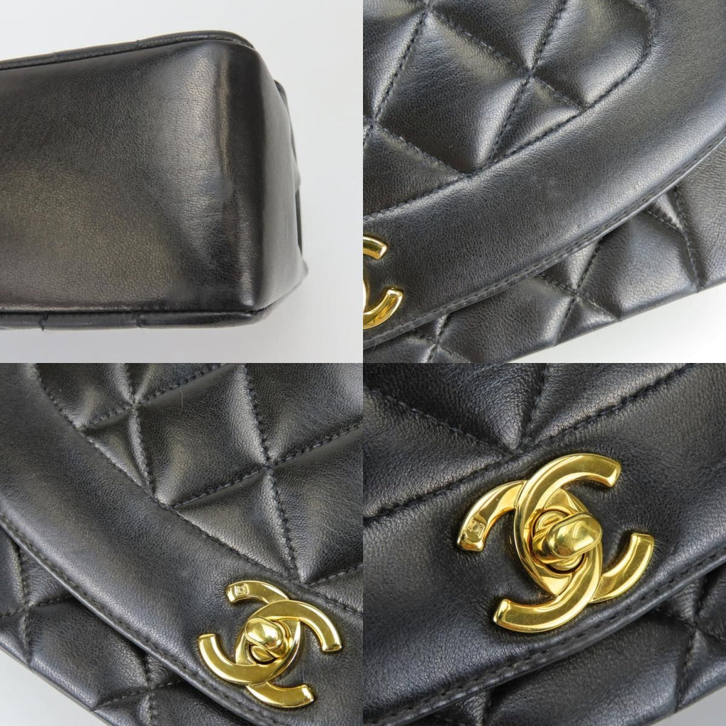 Chanel Shoulder Bag Diana Lambskin Black Gold Crossbody CC Logo Chain — view 4