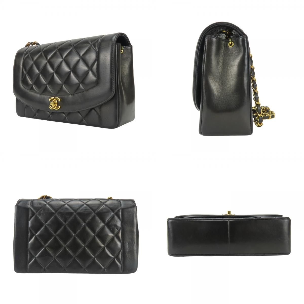 Chanel Shoulder Bag Diana Lambskin Black Gold Crossbody CC Logo Chain — view 2