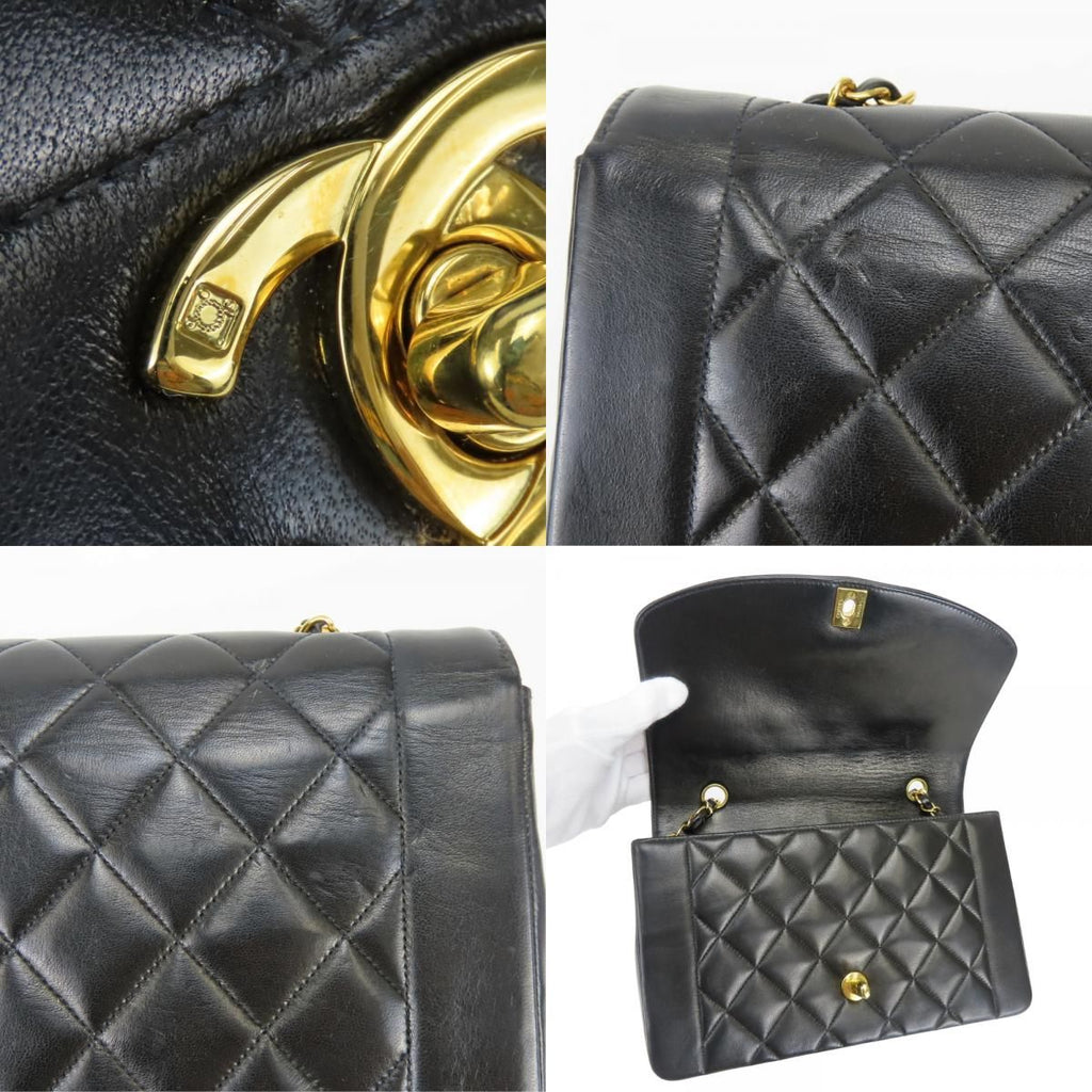 Chanel Shoulder Bag Diana Lambskin Black Gold Crossbody CC Logo Chain — view 5