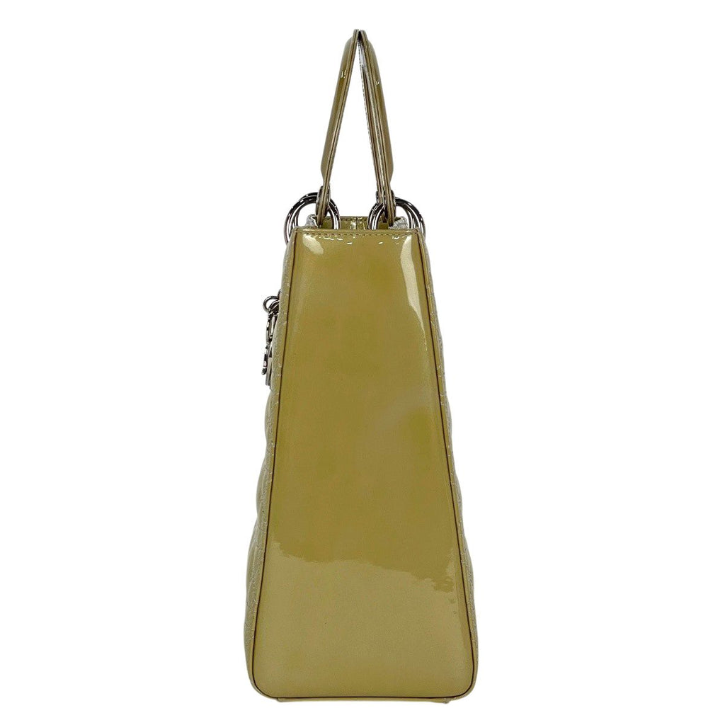 Dior Lady 2-Way Enamel Cannage Handbag Patent Leather Yellow — view 2