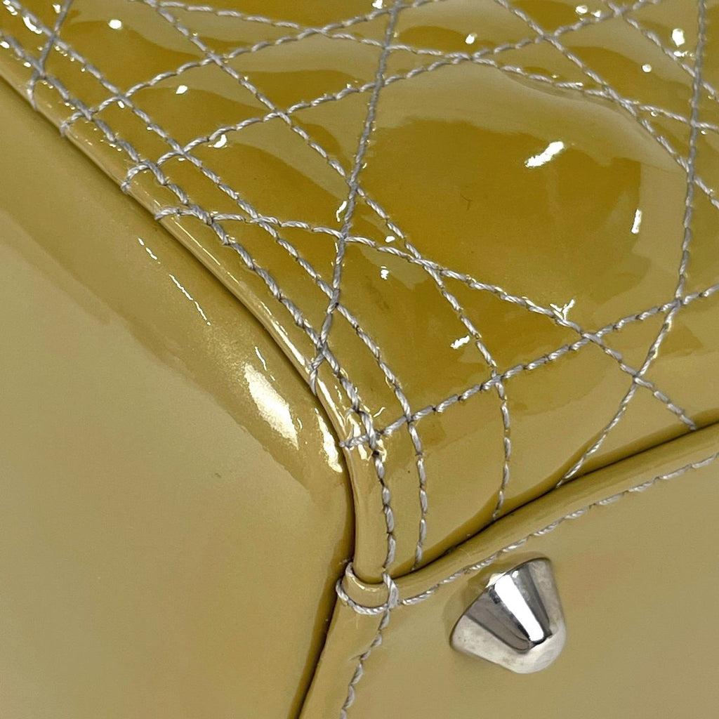 Dior Lady 2-Way Enamel Cannage Handbag Patent Leather Yellow — view 6