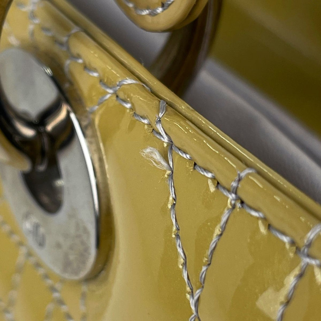 Dior Lady 2-Way Enamel Cannage Handbag Patent Leather Yellow — view 8