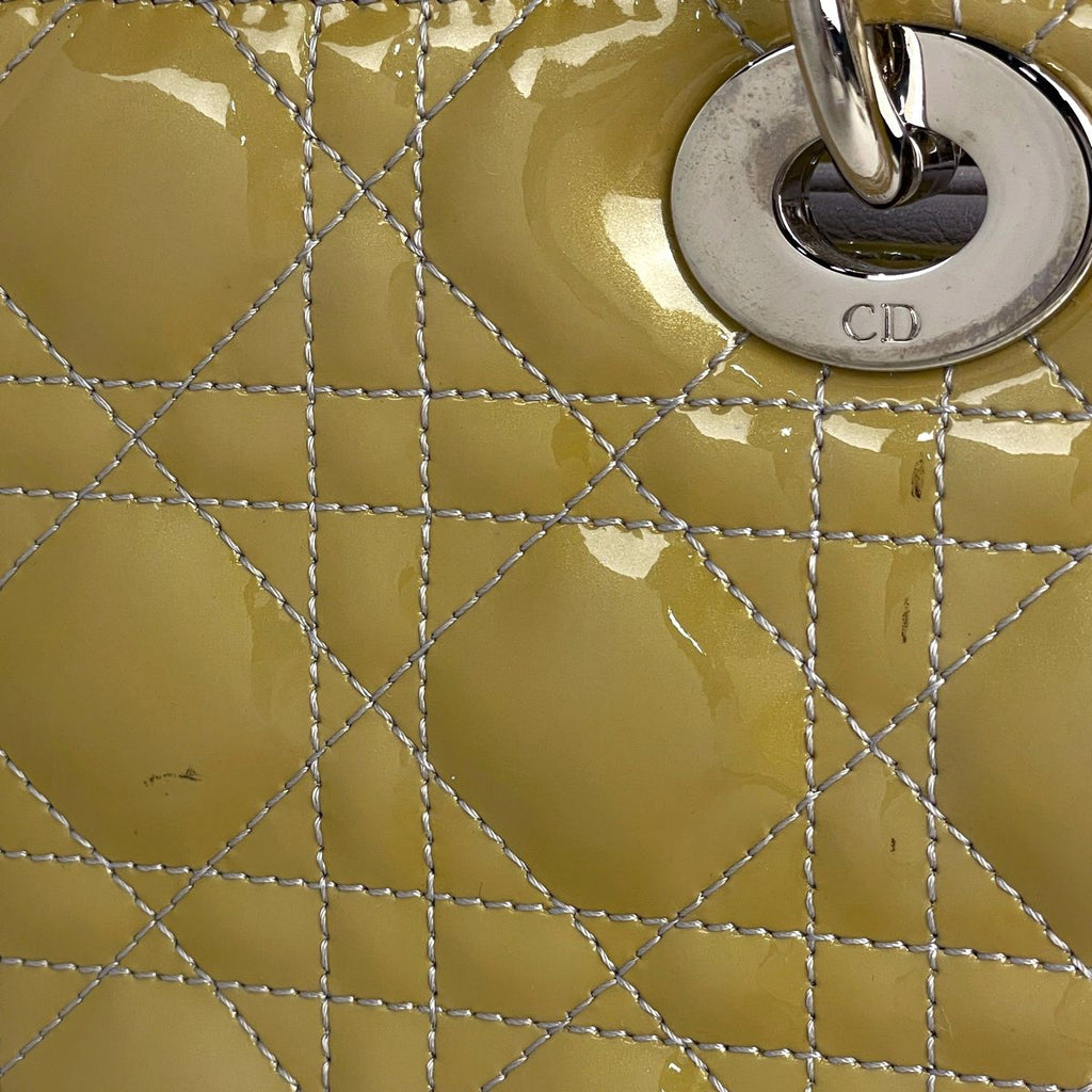 Dior Lady 2-Way Enamel Cannage Handbag Patent Leather Yellow — view 7
