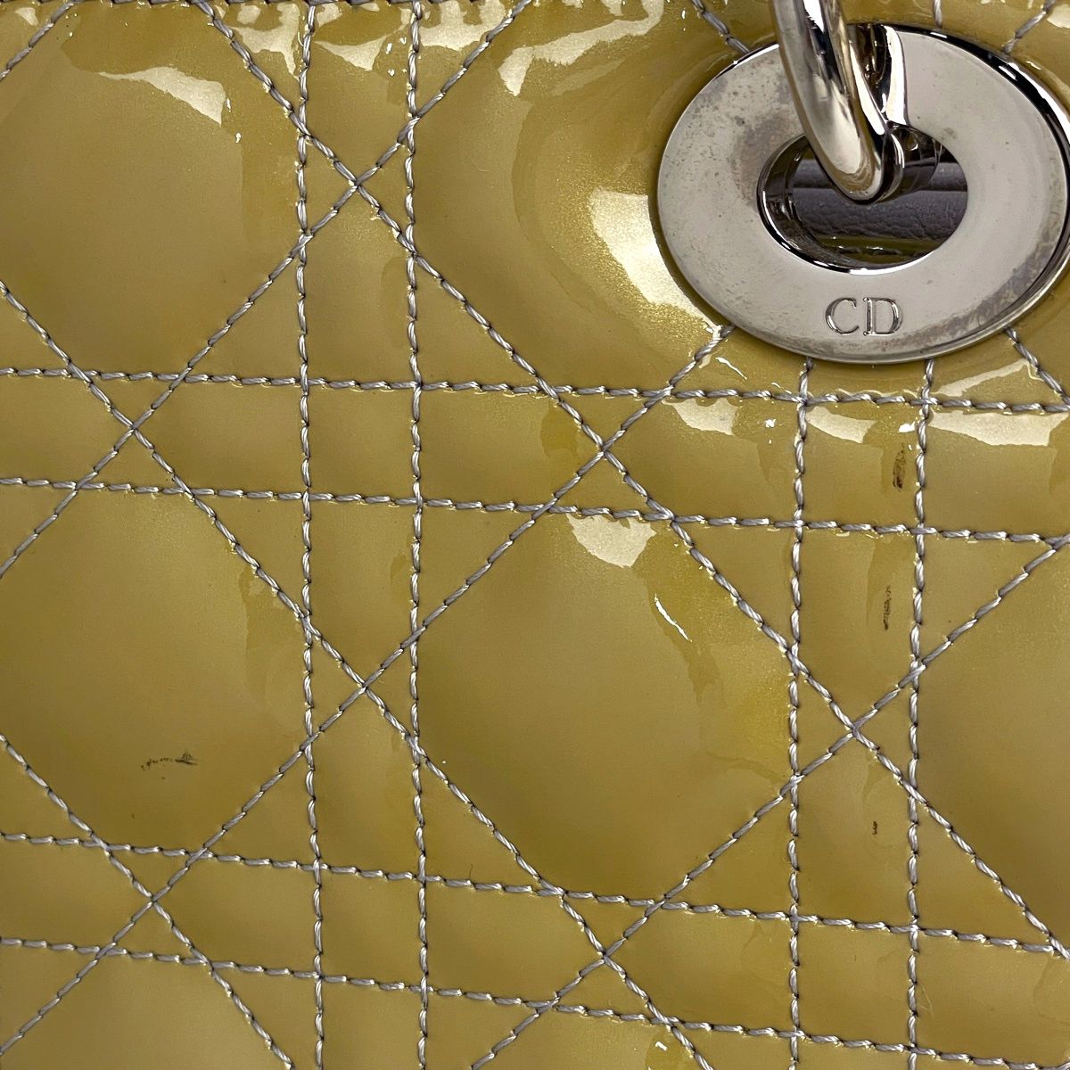 Dior Lady 2-Way Enamel Cannage Handbag Patent Leather Yellow — view 7