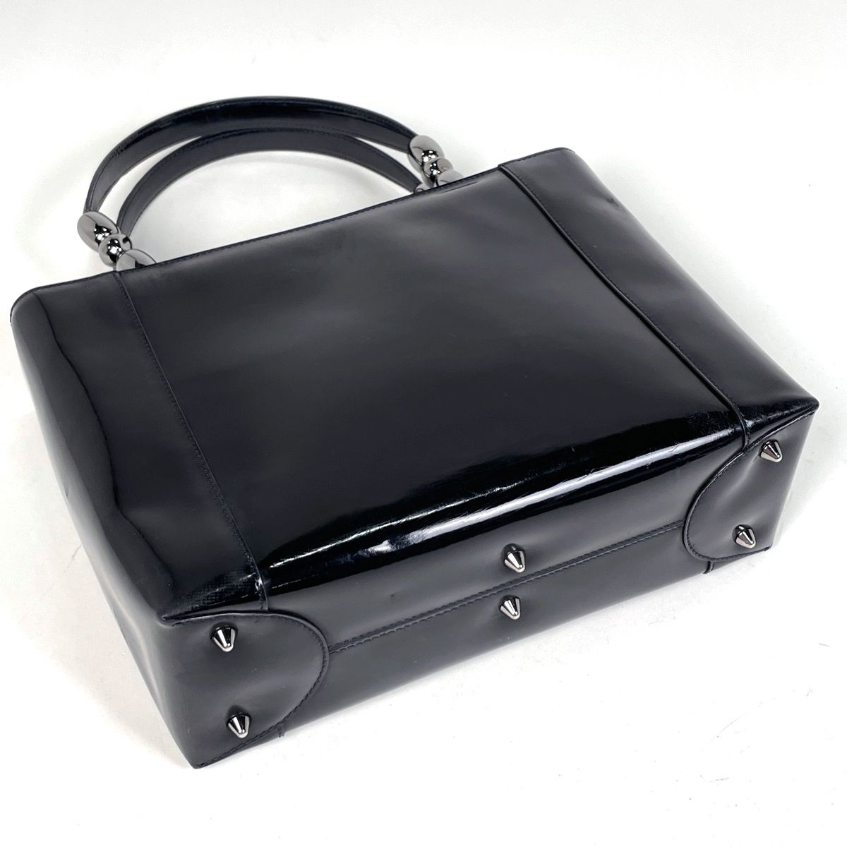 Dior Maris Pearl Handbag 2-Way Enamel Patent Leather Black — view 2