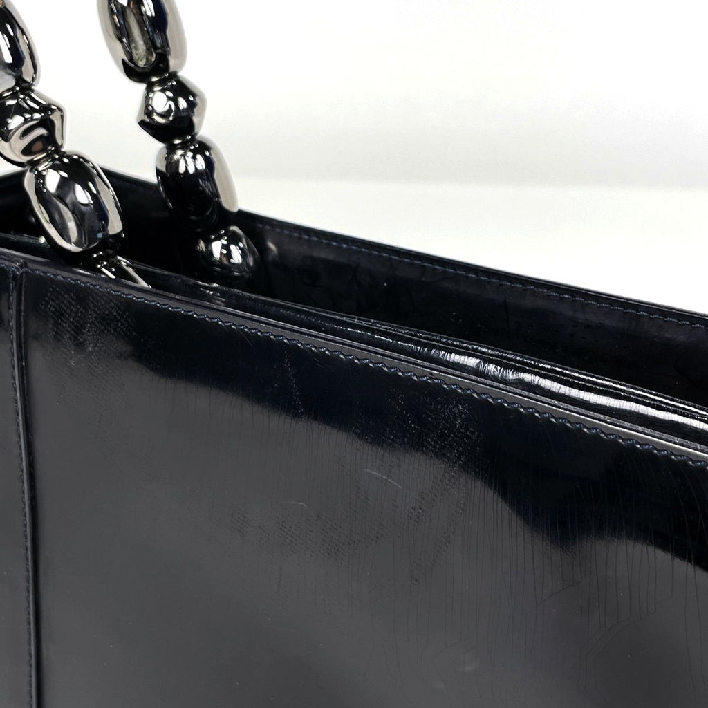 Dior Maris Pearl Handbag 2-Way Enamel Patent Leather Black — view 5