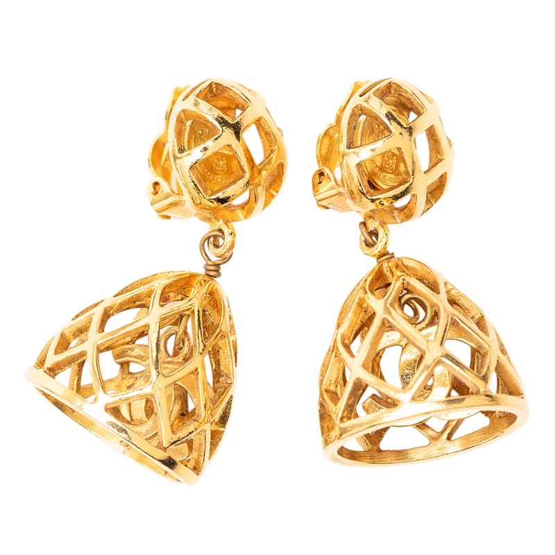 Chanel CC Logo Birdcage Earrings Gold Plated