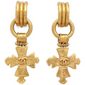 Chanel engraved Vintage Cross Earrings CC Logo Gold
