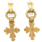 Chanel engraved Vintage Cross Earrings CC Logo Gold — view 2