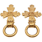 Chanel engraved Vintage Cross Earrings CC Logo Gold — view 7