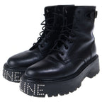Celine Bulky Studded Logo Leather Lace Up High Cut Shoes Short Boots Black — view 2