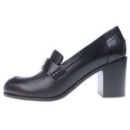 Hermes Moccasins Logo Plate Leather Heels Loafers Shoes Silver Black