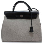 Hermes Herbag Zip PM Handbag Ed Toile GM Vache Hunter Silver
