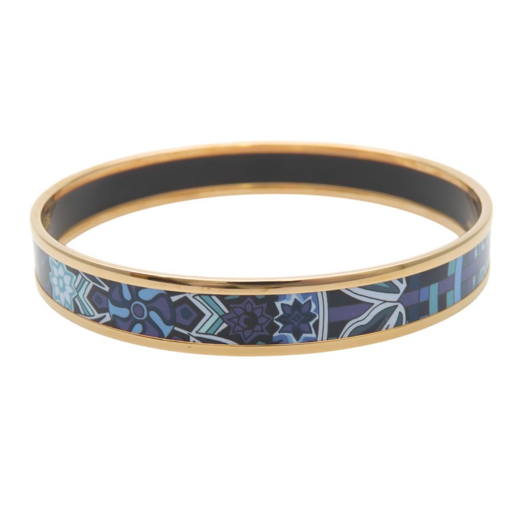 Hermes Bracelet Enamel PM Metal Blue Purple Gold Bangle Cloisonne — view 3