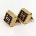 Chanel Square Earrings CC Black Gold — view 3