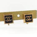 Chanel Square Earrings CC Black Gold