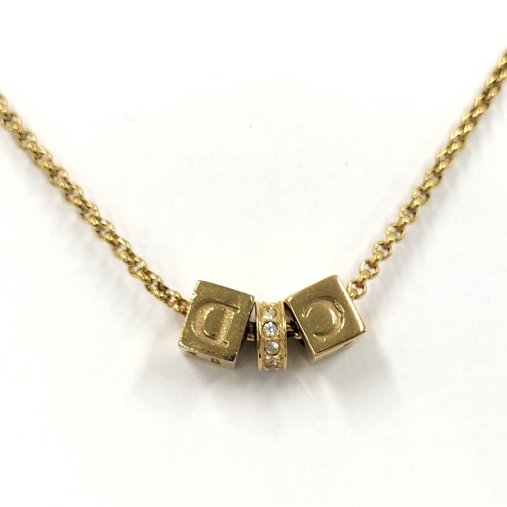 Dior CD Logo Necklace Cube Rhinestone Gold Plated — view 2