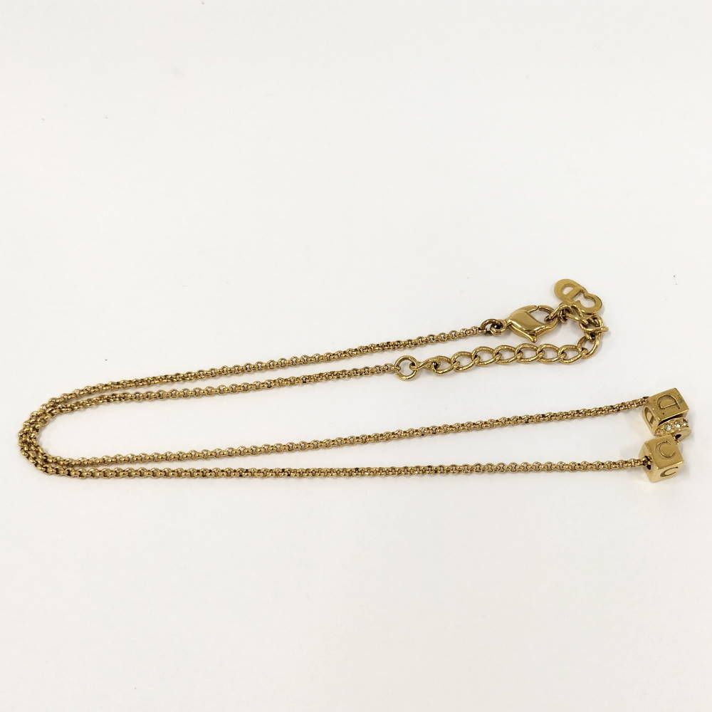 Dior CD Logo Necklace Cube Rhinestone Gold Plated — view 3
