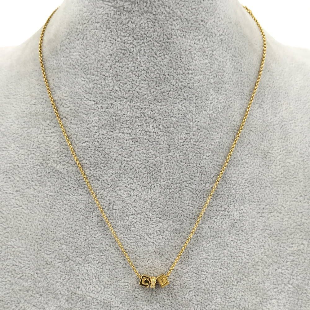 Dior CD Logo Necklace Cube Rhinestone Gold Plated — view 7
