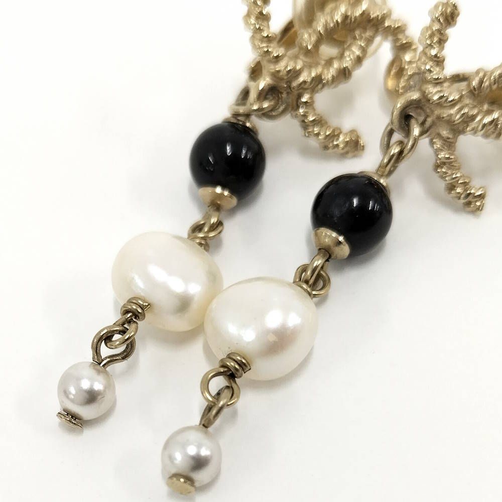 Chanel Earrings Plated Gold White Black — view 6