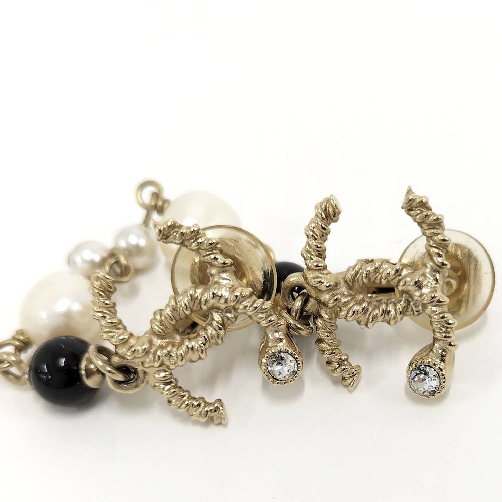 Chanel Earrings Plated Gold White Black — view 5