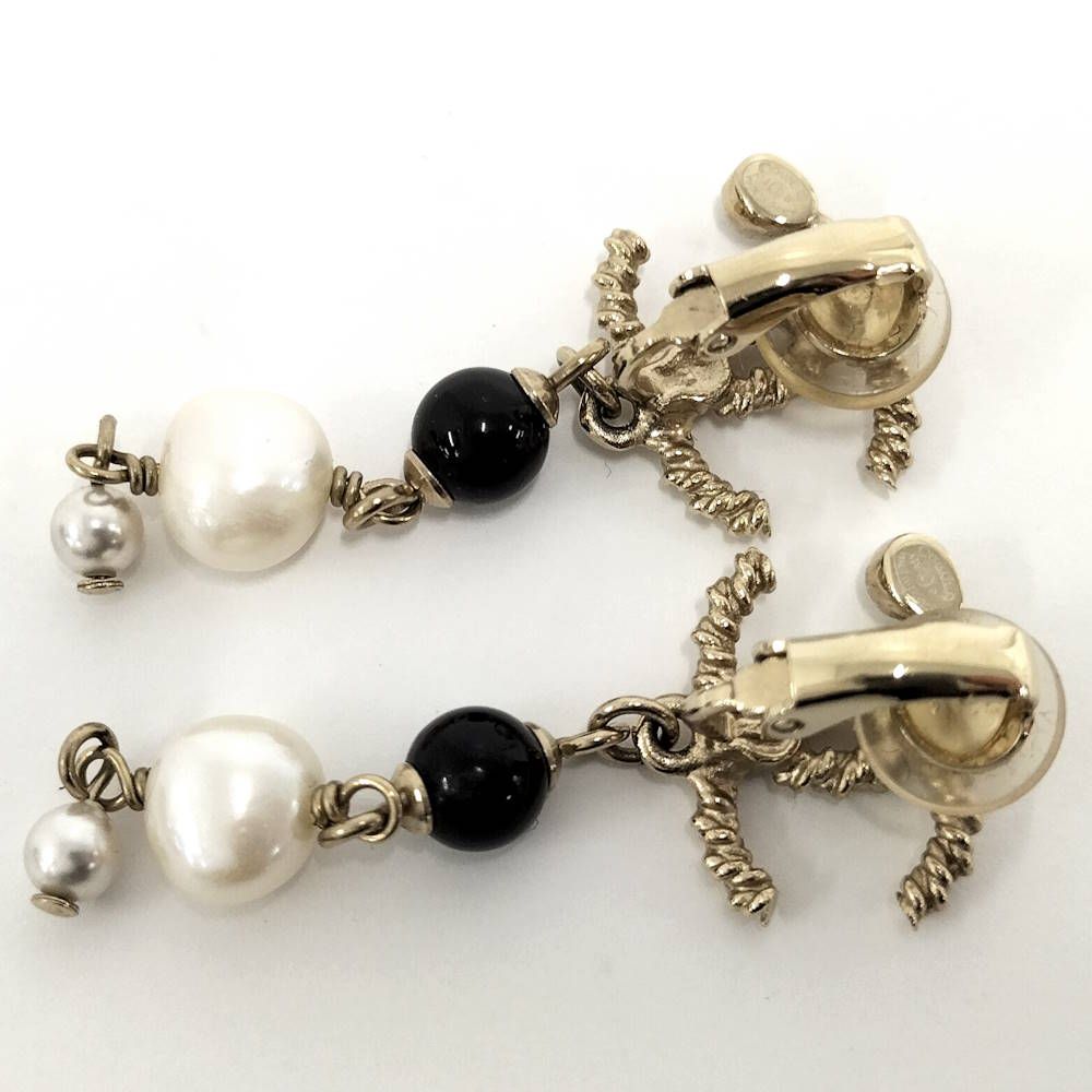 Chanel Earrings Plated Gold White Black — view 2