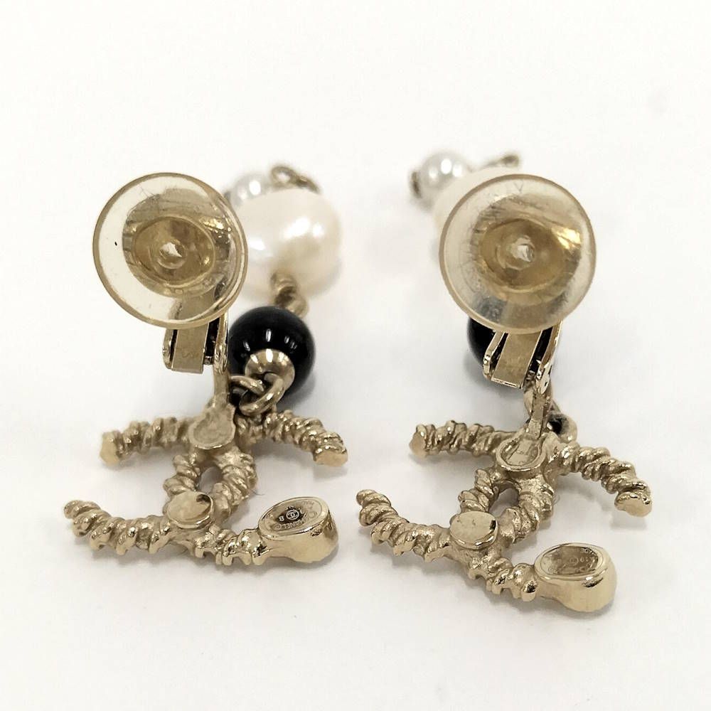 Chanel Earrings Plated Gold White Black — view 3