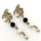 Chanel Earrings Plated Gold White Black