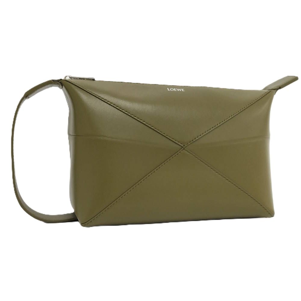 Loewe Puzzle Fold Wash Bag Handbag Leather Khaki
