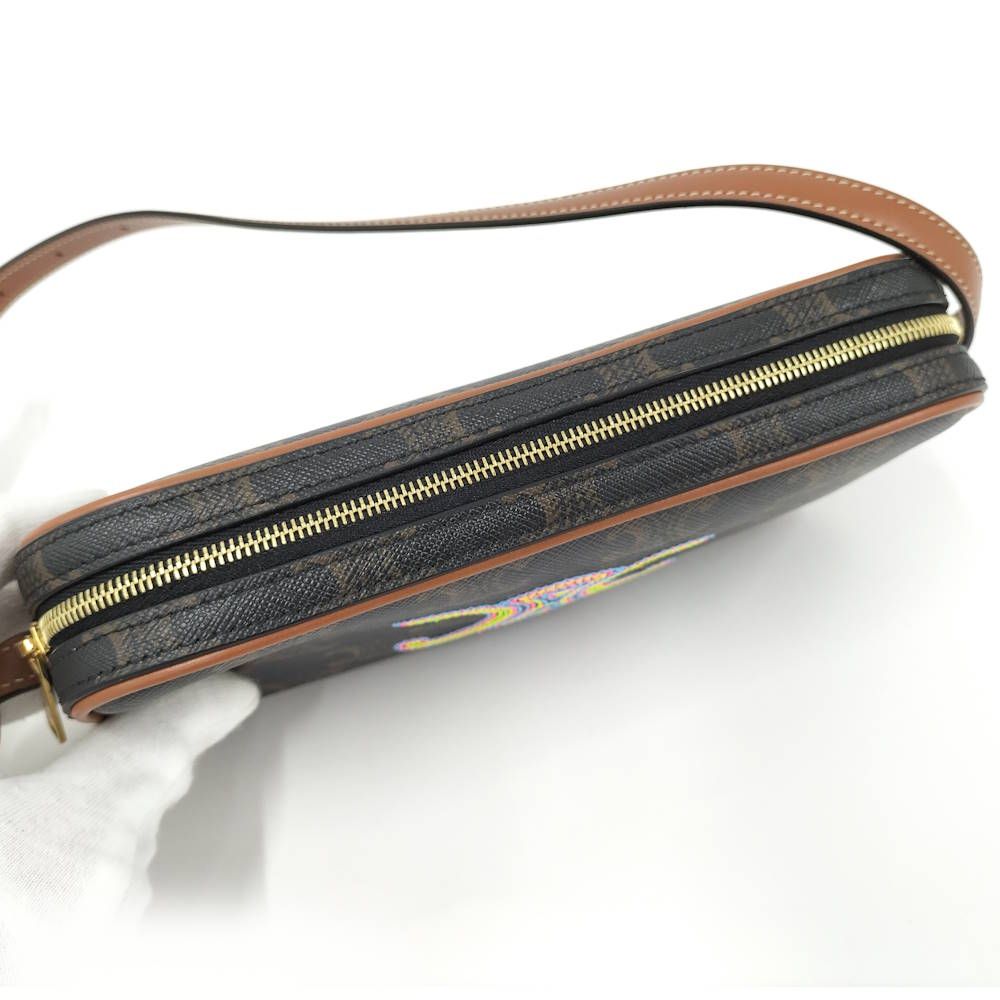 Celine Shoulder Bag Cuir Triomphe Mini Leather Black Brown Multicolor — view 7